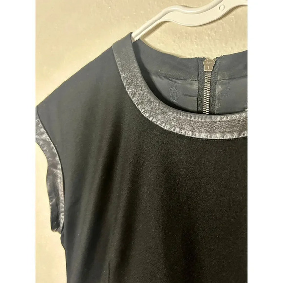 Authentic Celine Women 6 Black Wool A-Line Dress Mini Lamb Leather Designer Luxe - Picture 7 of 11